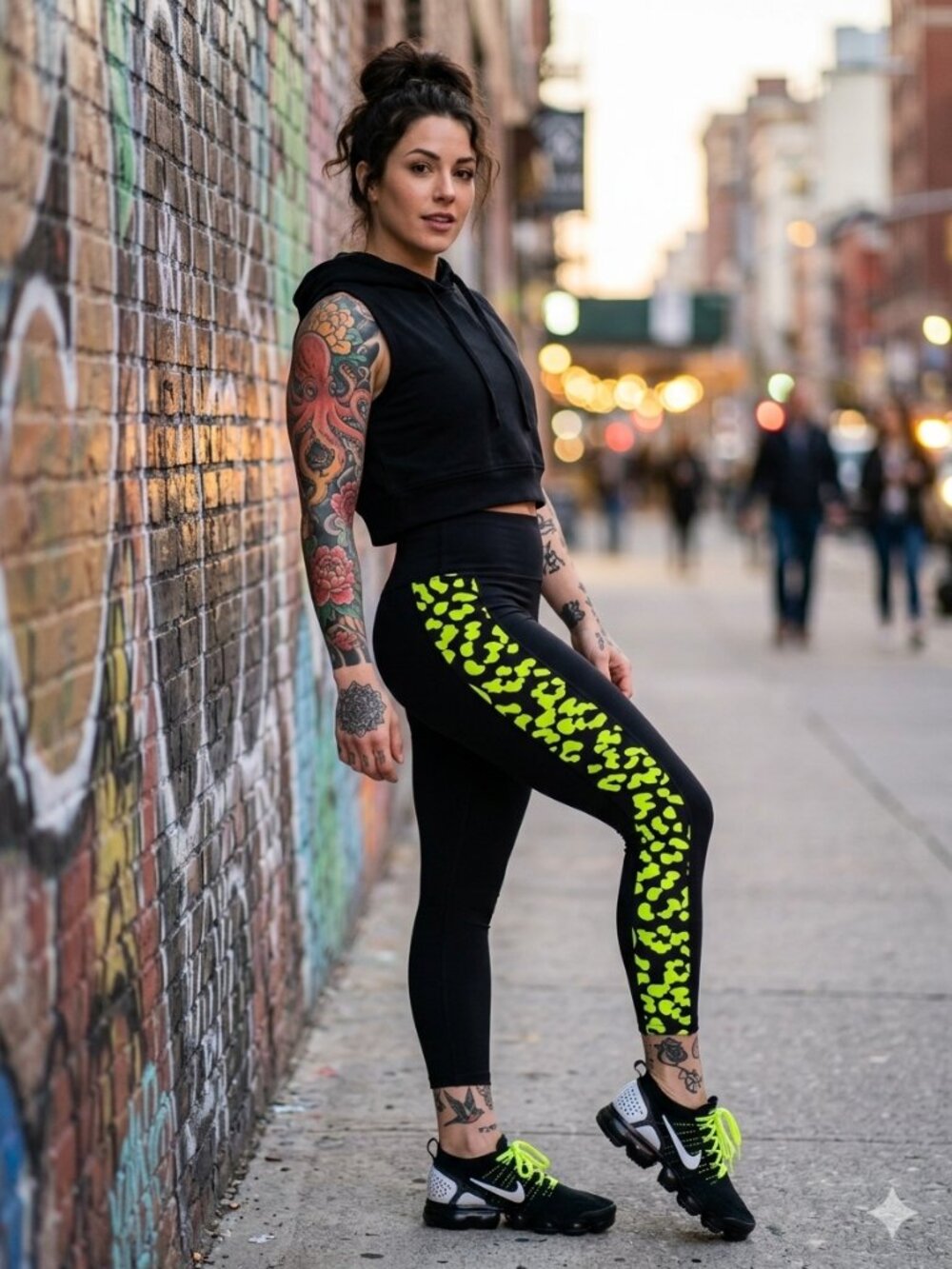 Noli Yoga Neon Leopard High-Waisted Leggings Black Lime Cheetah XS
